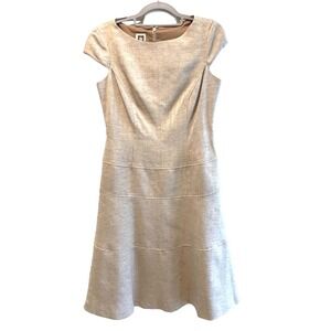 Anne Klein Women's Beige Herringbone Cap Sleeve Sheath‎ Dress Size 4